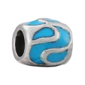 DIY silver alloy charm bead with sky blue enamel waves and central through hole - Blue Cloud Pattern Barrel Style (041)