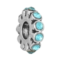 Silver bead charm with blue crystal rhinestones for DIY bracelet jewelry design - Sky Blue Rhinestone Gear Bead (034)