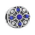 Vintage silver alloy bead featuring blue and clear rhinestones in a floral pattern - Normal Specification / Vintage Carved Blue White Gem Style (22)