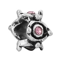 Abalorio retro plateado con cristales rosas y acabado oxidado para pulseras DIY - Estilo Antiguo Simétrico (027)