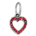 Silver hollow heart charm with sparkling red rhinestones for DIY jewelry making - Hollow Heart Ring Charm
