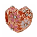 Rose gold heart charm with pink enamel flowers and sparkling cubic zirconia crystals - Rose Gold Enamel Flower Heart Charm (031)