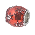 Christmas style red enamel charm bead with silver snowflakes for DIY jewelry - Red Enamel Silver Snowflake Sphere (043)