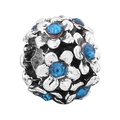 Blue crystal floral bead charm in vintage silver finish for DIY charm bracelets - Bright Blue Crystal Ball Bead (035)