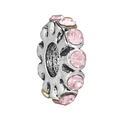 Silver-plated bead charm with circular pink crystals and serrated edge for DIY jewelry - Jagged Disc Pink Diamond Style (036)