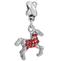 Silver horse charm with sparkling red rhinestones for DIY bracelets and necklaces - Standard Spec / Red Crystal Horse (020)