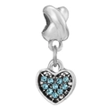 Charm cuore in argento con cristalli azzurri per bracciali gioielli fai-da-te - Ciondolo Cuore Argento Pavé Cristallo Blu Cielo (038)