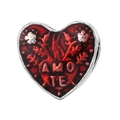 Silver heart charm with red enamel and AMO TE engraving for DIY jewelry making - AMO TE Red Enamel Heart Bead (044)