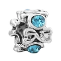 Retro silver alloy charm bead with blue crystals and hollow patterns for DIY bracelets - Sky Blue Two-Rhinestone Vintage Bead (036)