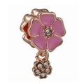 Rose gold flower charm with pink enamel and sparkling crystals for charm bracelets - Rose Gold Pink Enamel Flower Double Charm (033)