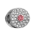 Charm de plata con agujero grande, piedra rosa y cristales blancos para pulsera DIY - Redondo Piedra Entrelazada (030)