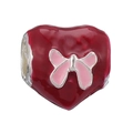 Red enamel heart charm with pink bow detail for DIY beaded jewelry and bracelets - Red Bow Heart Enamel Bead (045)