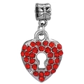 Ciondolo a cuore in argento con cristalli rossi e foro per chiave per bracciali - Pendaglio Serratura Cuore (042)