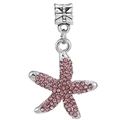 Pink rhinestone starfish charm in silver metal finish for DIY beaded bracelets - Pink Rhinestone Starfish Pendant (#24)