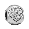 Charm en forme de cœur argenté avec strass brillants pour bracelets à perles - Perle Sphérique Cœur Strass Trou Latéral (020)