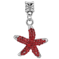 Red rhinestone starfish charm with silver metal finish for DIY jewelry bracelets - Full Rhinestone Starfish Pendant