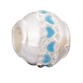 Silver bead charm with light blue enamel hearts and crown details for DIY jewelry - Heart Enamel Ball Style (045)