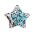 Five-pointed star charm bead in silver finish with bright sky blue crystals - Sky Blue Five-Diamond Star Bead (038)