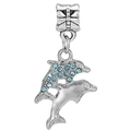 Ciondolo doppio delfino in argento con strass azzurri per braccialetti fai-da-te - Ciondolo Doppio Delfino Argento Strass Blu Chiaro (042)