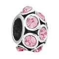 Silver bead charm with pink round gemstones for DIY bracelet and necklace jewelry - Large Hole Ring Pink Diamond Style (039)