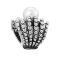 Silver alloy charm bead with a white round pearl for DIY bracelet jewelry design - 025 / Standard Spec