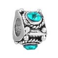 Silver bead charm with teal green faceted stones and vintage rope texture design - Teal Faceted Two-Stone Bead (039)