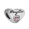 Abalorio de corazón de plata con grabado Daughter y circón rosa para pulseras DIY - Estilo Corazón Daughter (034)