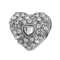 Pendentif cœur argenté serti de strass brillants pour bracelets personnalisés - Pendentif Cœur En Strass Avec Trou (022)