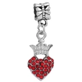 Silver crown heart charm bead with sparkling red rhinestones for DIY bracelets - Crown Heart Pendant