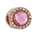 Pink gemstone charm with crystal border in gold-plated finish for DIY bracelets - Pink Round Stone Style (1)
