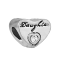Charm cœur en argent avec gravure Daughter et cristal pour bracelets à perles - Charme Cœur Gravé Daughter (023)