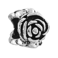 Vintage silver rose flower charm with layered petals for DIY bead bracelets - 4mm / Realistic Rose Design (028)