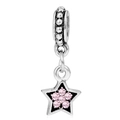 Colgante de estrella plateada con flor de gemas rosas y aro de cuentas para pulseras - Estrella Negra Flor Rosa (036)