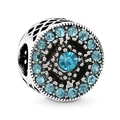 Silver bead charm with sparkling light blue stones and sea blue center crystal - Sea Blue Concentric Pave Bead (042)