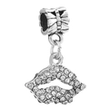 Pendentif lèvres en argent avec strass et perle gravée d'un nœud pour bijoux DIY - Pendentif Creux Lèvres Tout Strass (024)