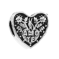 Vintage silver heart charm with AMO TE engraving and floral patterns for DIY bracelets - 4mm / AMO TE Heart (029)