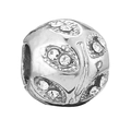 Perle de breloque argentée avec motifs de feuilles et zircons brillants pour bijoux - Breloque Boule Motif Feuille Pierre Claire (44)