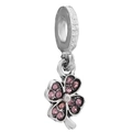 Abalorio de trébol de la suerte con cristales rosa pavé y asa de plata texturizada - Estilo Trébol Pavé (037)