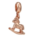 Rose gold rocking horse charm with large hole bead for DIY charm bracelets - Rose Gold 3D Rocking Horse Charm (040)