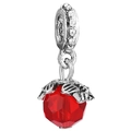 Vintage silver alloy heart charm with multi-faceted red crystal bead and leaf texture - Fruit Element Pendant