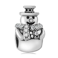 Silver snowman bead charm with white zircon stones for Christmas jewelry making - Cartoon Snowman