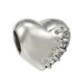Silver heart charm with hollow star design and clear zircons for DIY charm bracelets - Rhinestone Inlaid Stitching Heart (041)