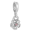 Colgante de flor en plata con cristales de circonita blancos y rosas para pulseras - Estilo Flor Cinco Pétalos (038)