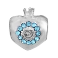 Silver heart charm with central clear gem and blue crystal border for DIY bracelets - Blue Diamond Bordered Heart Bead (044)