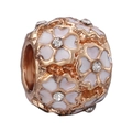 Rose gold sphere charm with white enamel flower patterns and clear zircon accents - White Enamel Flower Style (11)