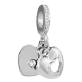 Pendentif double cœur en argent avec oxydes de zirconium pour bijoux DIY - Pendentif Double Cœur Argenté Strass (026)