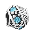 Vintage silver alloy charm with hammer texture and light blue faceted crystals - Light Blue Hammered Vintage Bead (045)