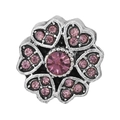 Luxe zilveren bloembedel met roze hartvormige kristallen en glinsterende strassteentjes - Roze Strass Hart Bloemen Hanger (018)