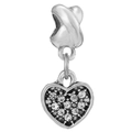 Pendentif cœur argenté serti de cristaux et bordure perlée pour bracelets charms DIY - Charme Cœur En Strass Attache En X (027)