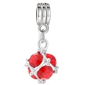Silberner Perlenanhänger mit großen roten Kristallen und dreifacher Aufhängung für Armbänder - Roter Facettierter Kugeliger Edelstein Stil (Z-012)